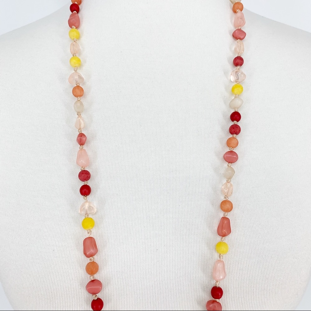 Chico’s Kira Warm Multi Bead Necklace Gold Charm Boho Statement Long Layering - Picture 4 of 7
